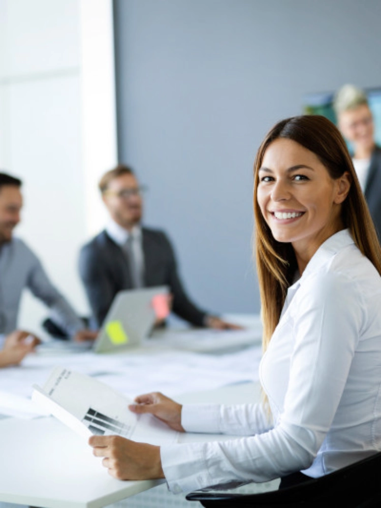 Team discussing customized modular insurance policies